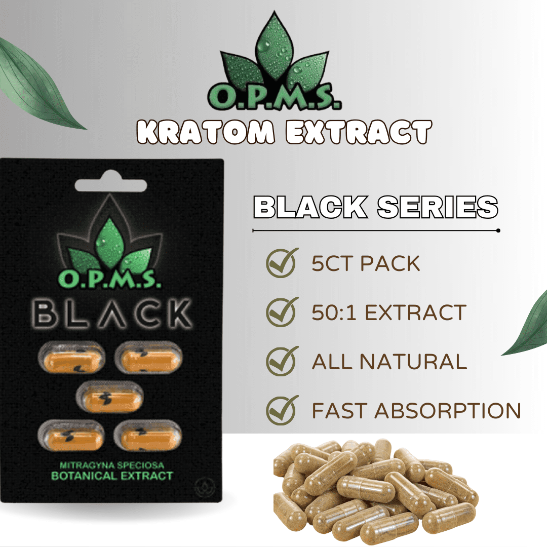OPMS Black Kratom Extract Capsules 5ct Pack