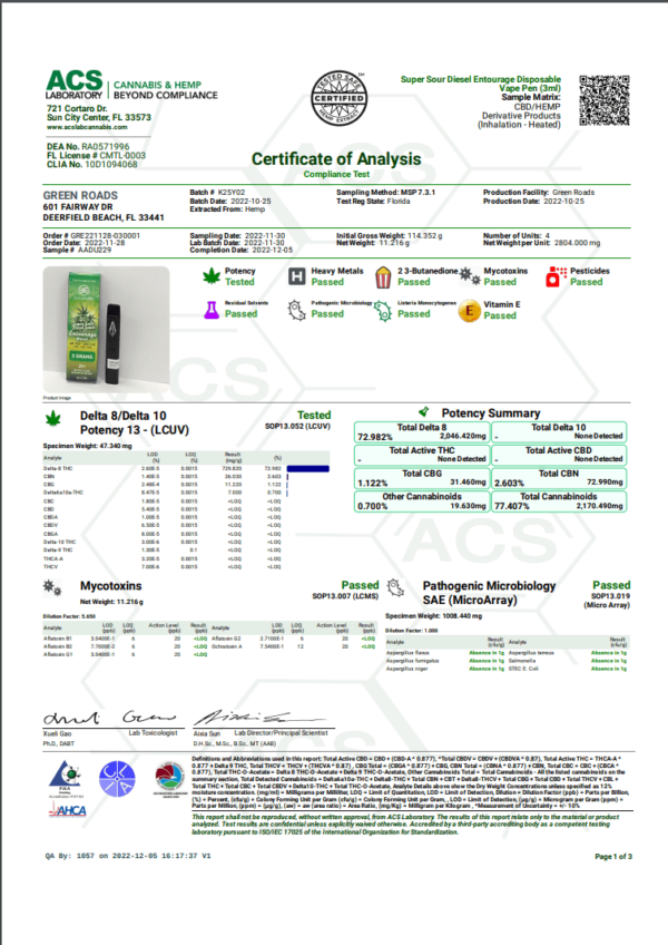 Cannabis Life Delta 8 Vapes COA 2