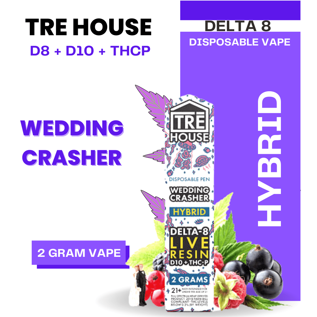 Tre House Delta 8 Vape Blend Disposable Vape 2 Gram Bar Hybrid Wedding Crasher