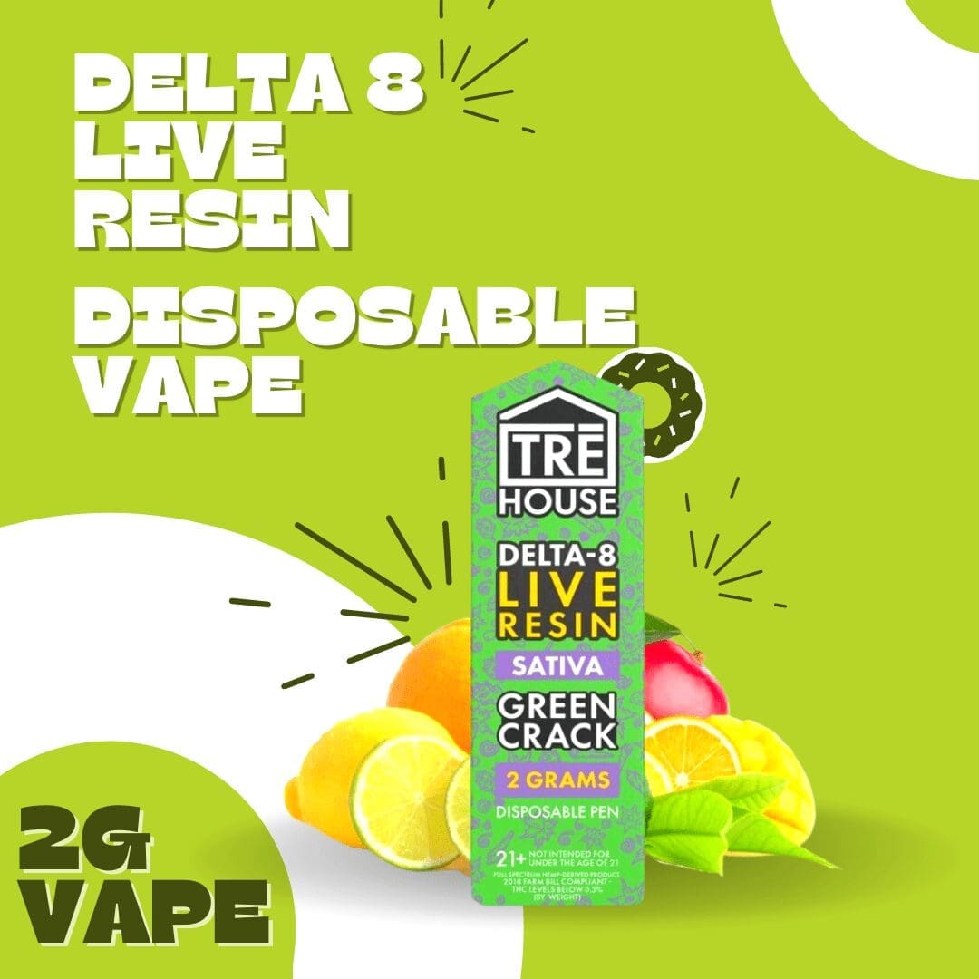 Tre House Delta 8 Live Resin 2g Vape Bar Sativa Green Crack