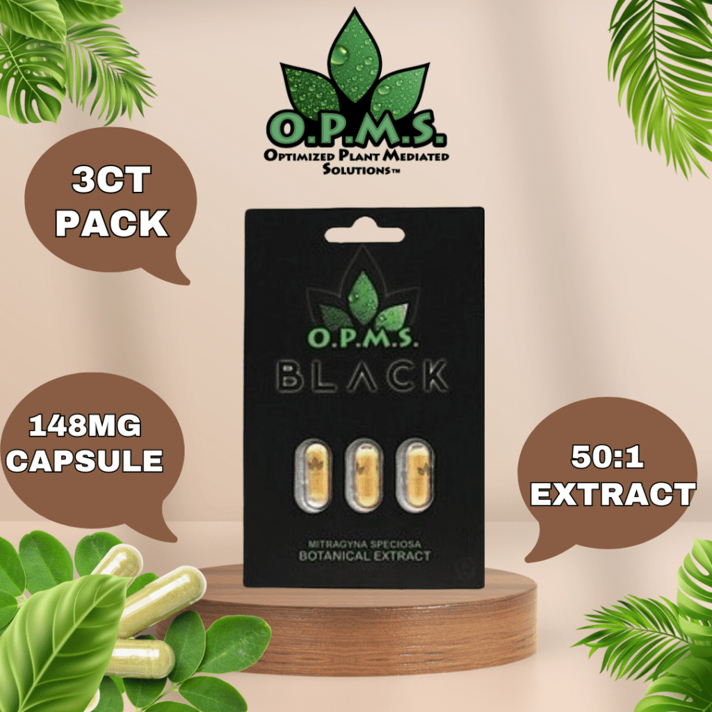 OPMS Black Kratom Extract Capsules 3ct Pack Stress And Energy Supplements