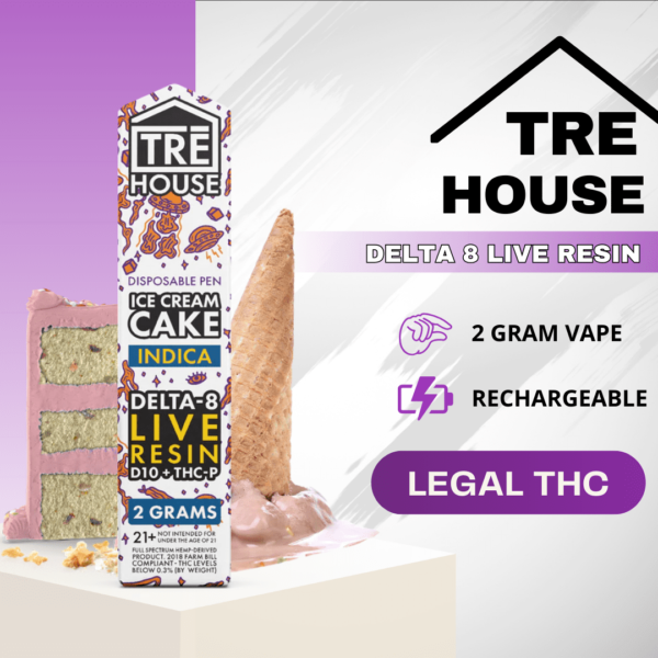 Tre House Delta 8 Live Resin Indica Ice Cream Cake 2g Disposable Vape