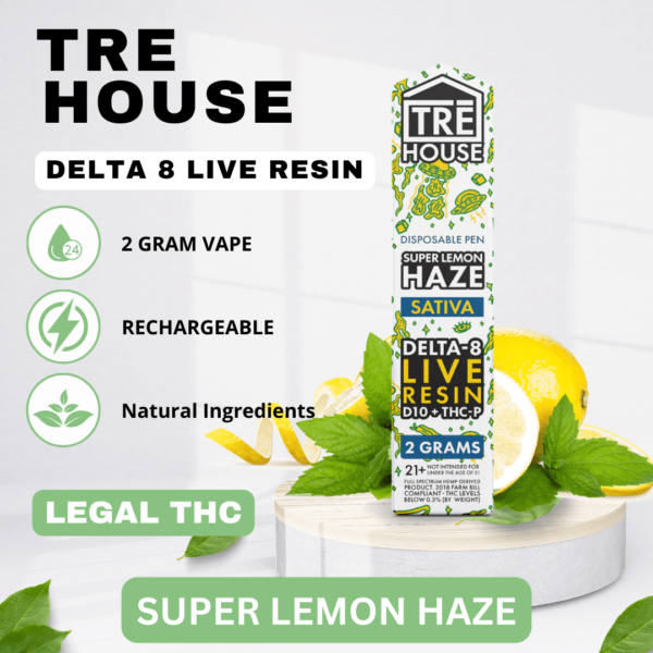 Tre House Delta 8 Live Resin Sativa Super Lemon Haze 2g Disposable Vape